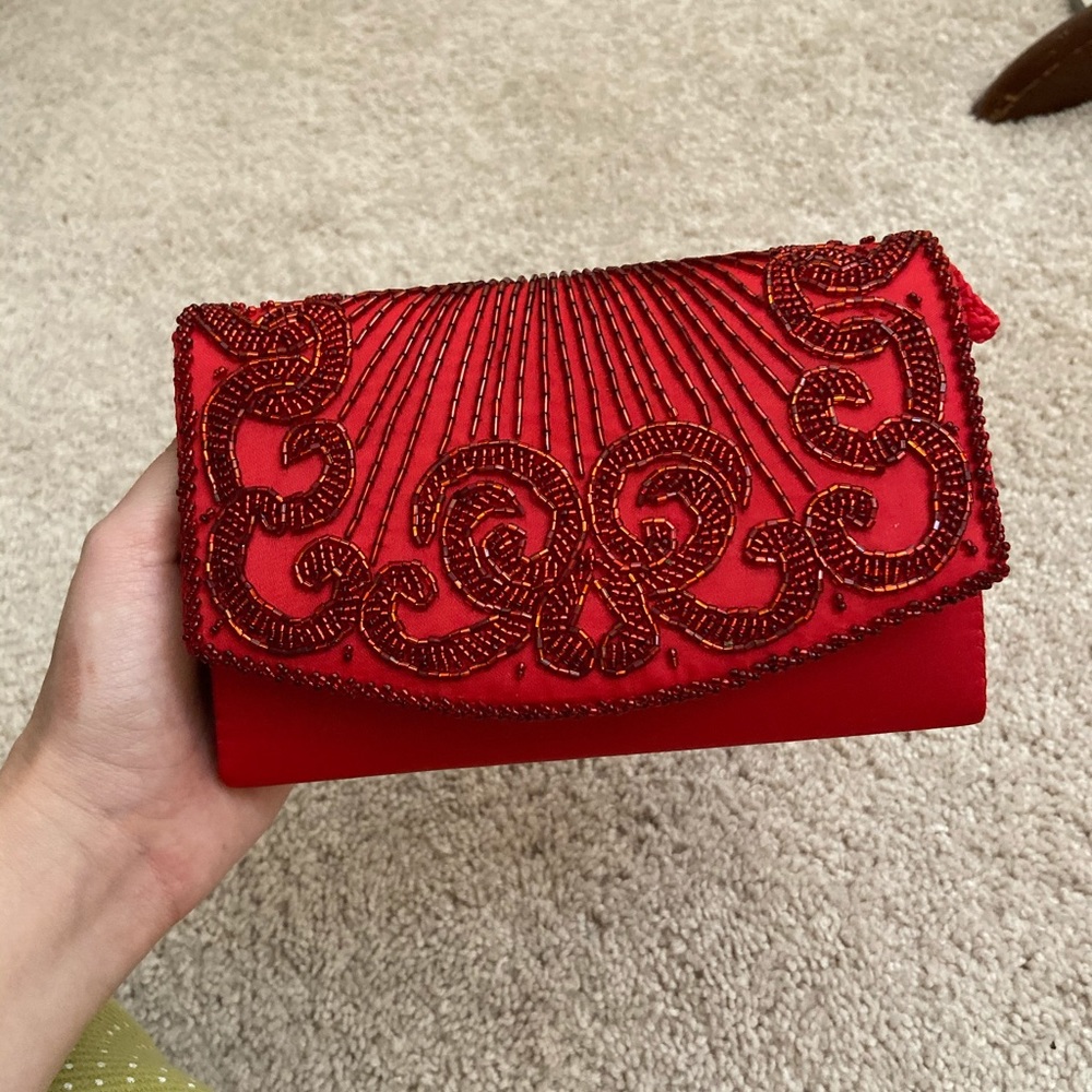 Red Satin Embellished clutch